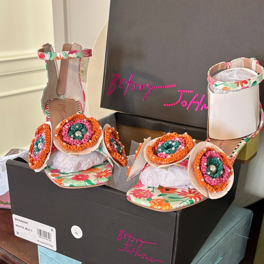 Betsey Johnson Multicolor Floral Sandals with Beaded Details